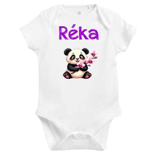 Állatfigurás, saját neves baba body - Panda (választható név+szín)