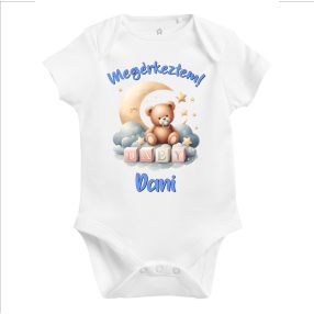   Megérkeztem baba body kék maci félholdon (választható név)
