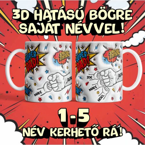 3D hatású super dad bögre (1-5 választható név)