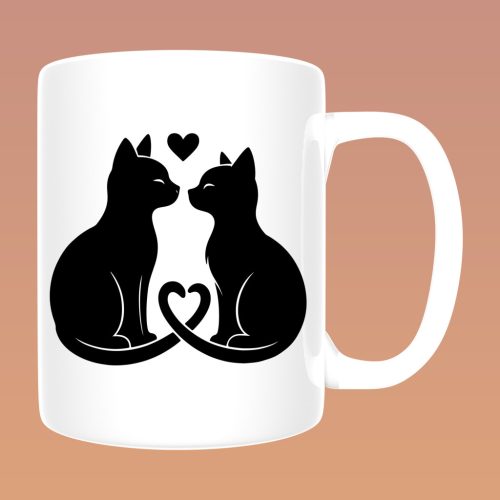 Fekete cicás szíves bögre