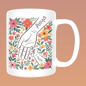 Kézfogás grafikás (1–3 választható név) bögre