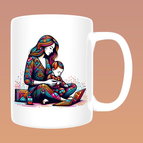 Művészi Anya Kollekció - Geometrikus anya‑gyerek illusztrációs (1) bögre