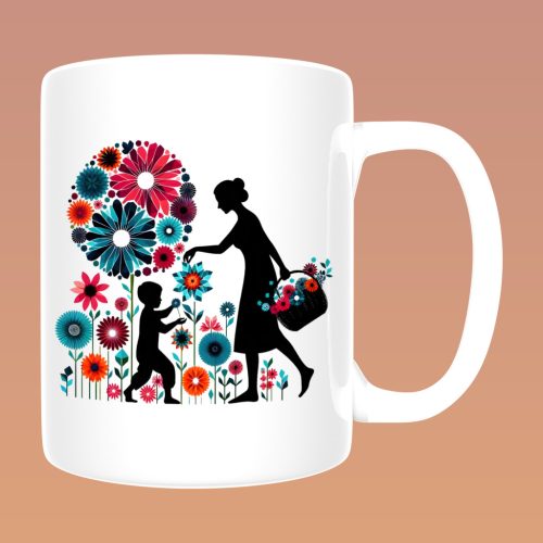 Művészi Anya Kollekció - Geometrikus anya‑gyerek illusztrációs (21) bögre