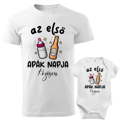 Első apák napja közösen lányos mintájú férfi póló body páros