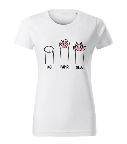 Kő - papír - olló macskamancsos női póló