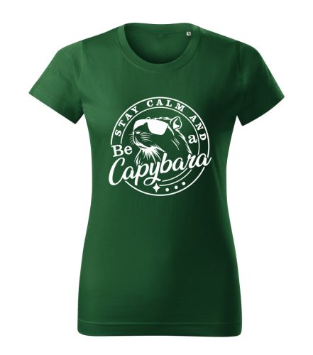 Capybara Kollekció - Stay calm and be a capybara fehér feliratos női póló