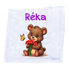   Állatfigurás, saját neves textilpelenka - Maci (választható név+szín)